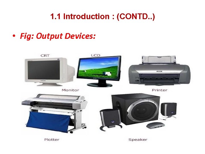 1. 1 Introduction : (CONTD. . ) • Fig: Output Devices: 