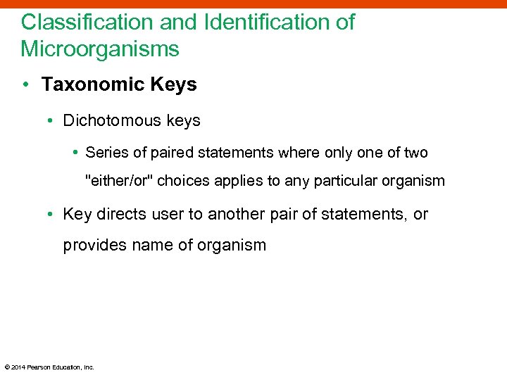 Classification and Identification of Microorganisms • Taxonomic Keys • Dichotomous keys • Series of