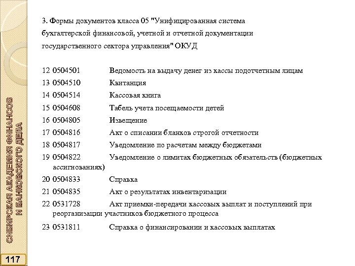 3. Формы документов класса 05 "Унифицированная система бухгалтерской финансовой, учетной и отчетной документации государственного