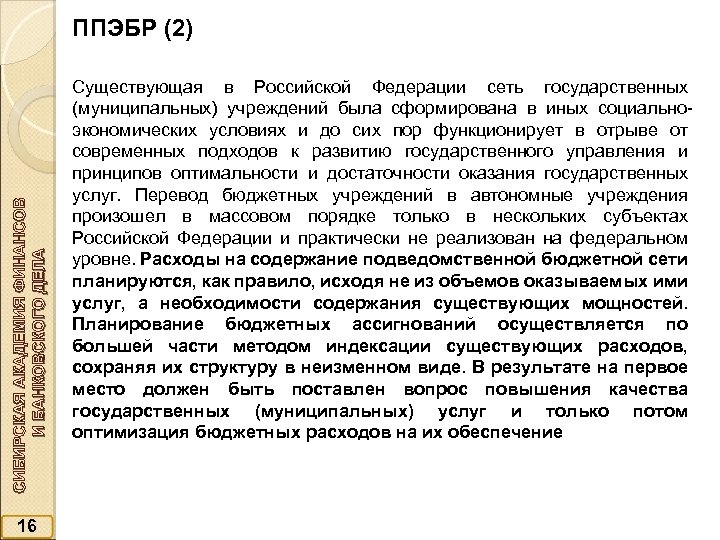 СИБИРСКАЯ АКАДЕМИЯ ФИНАНСОВ И БАНКОВСКОГО ДЕЛА ППЭБР (2) 16 Существующая в Российской Федерации сеть
