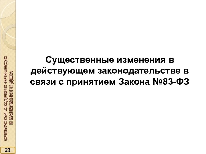 СИБИРСКАЯ АКАДЕМИЯ ФИНАНСОВ И БАНКОВСКОГО ДЕЛА 23 Существенные изменения в действующем законодательстве в связи