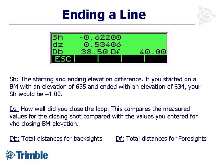 Ending a Line Sh: The starting and ending elevation difference. If you started on