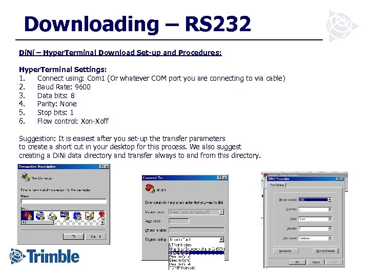 Downloading – RS 232 Di. Ni – Hyper. Terminal Download Set-up and Procedures: Hyper.