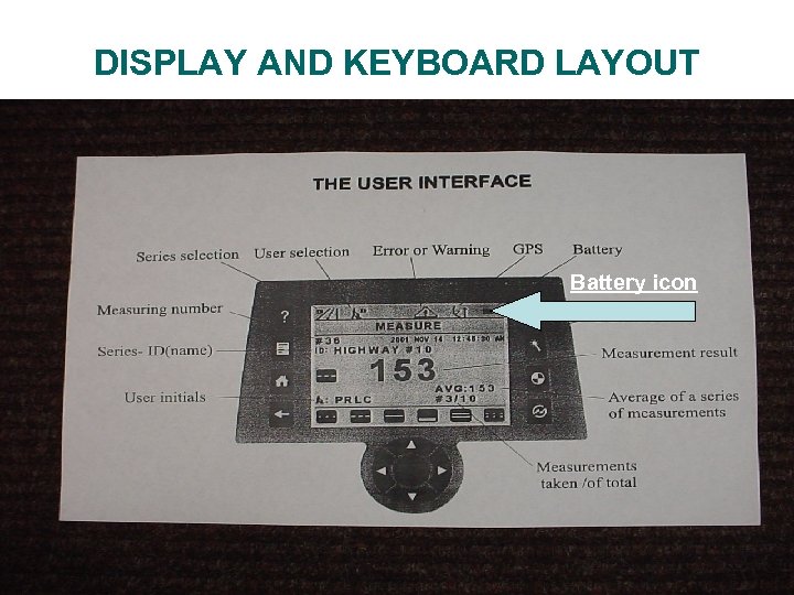 DISPLAY AND KEYBOARD LAYOUT Battery icon 