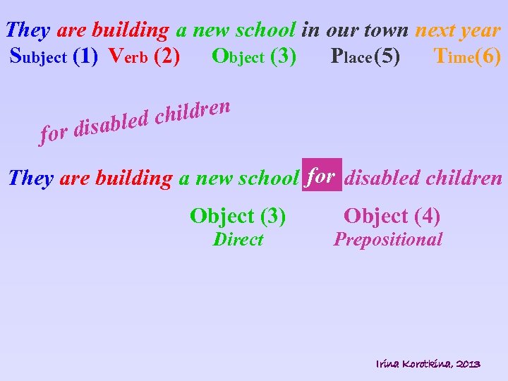 They are building a new school in our town next year Subject (1) Verb