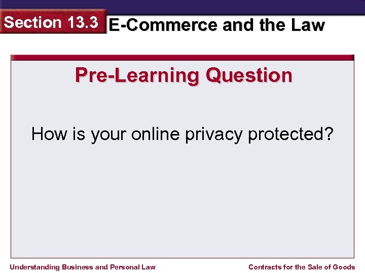 Section 13. 3 E-Commerce and the Law Pre-Learning Question How is your online privacy