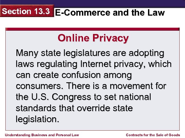 Section 13. 3 E-Commerce and the Law Online Privacy Many state legislatures are adopting