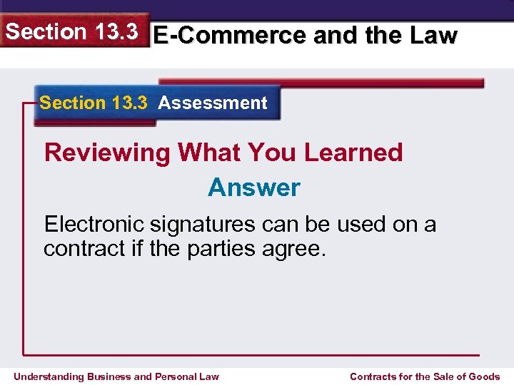 Section 13. 3 E-Commerce and the Law Section 13. 3 Assessment Reviewing What You