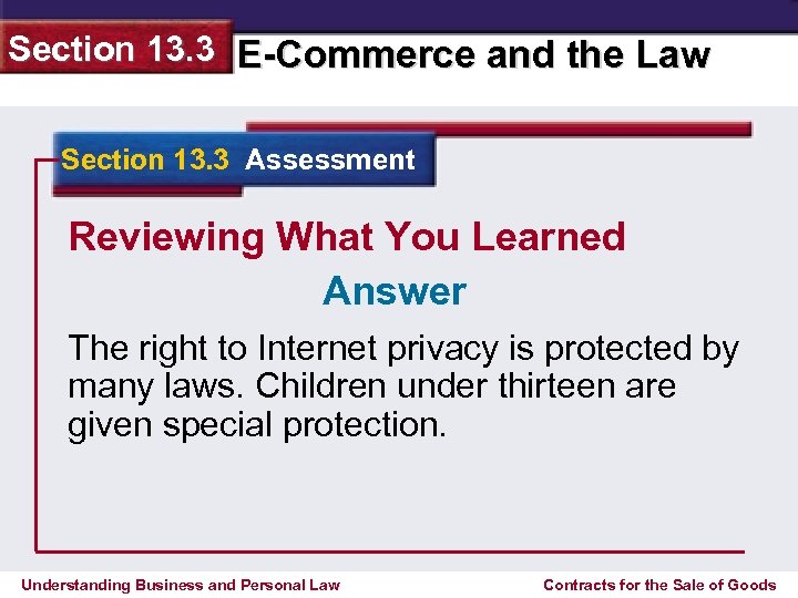 Section 13. 3 E-Commerce and the Law Section 13. 3 Assessment Reviewing What You