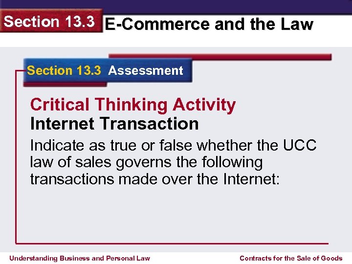 Section 13. 3 E-Commerce and the Law Section 13. 3 Assessment Critical Thinking Activity