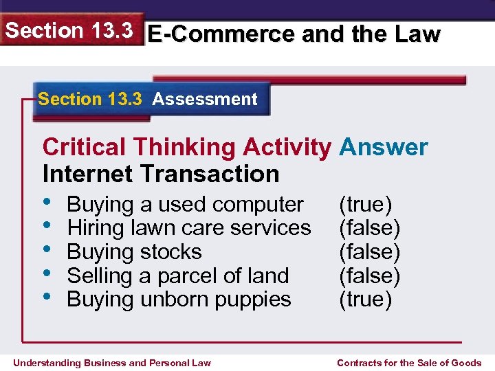 Section 13. 3 E-Commerce and the Law Section 13. 3 Assessment Critical Thinking Activity