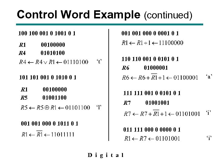 Control Word Example (continued) 100 001 0 1 R 1 R 4 001 000
