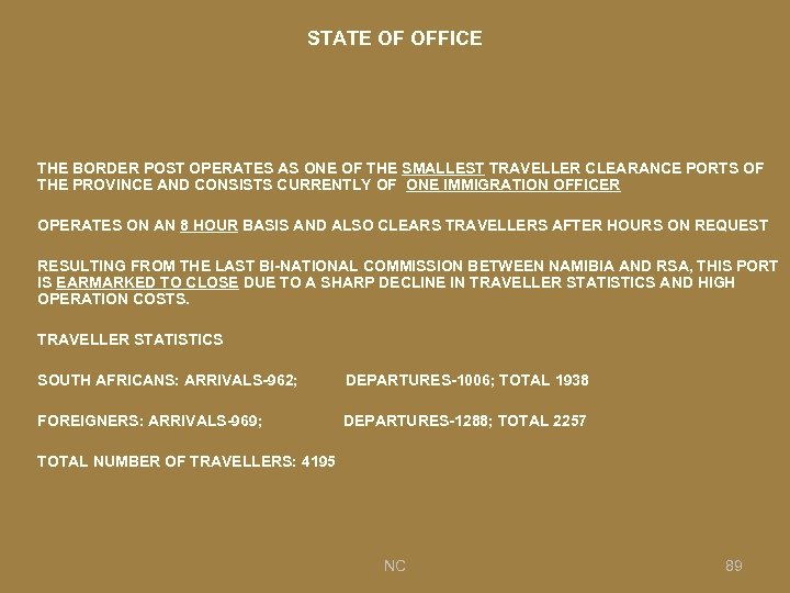 STATE OF OFFICE THE BORDER POST OPERATES AS ONE OF THE SMALLEST TRAVELLER CLEARANCE