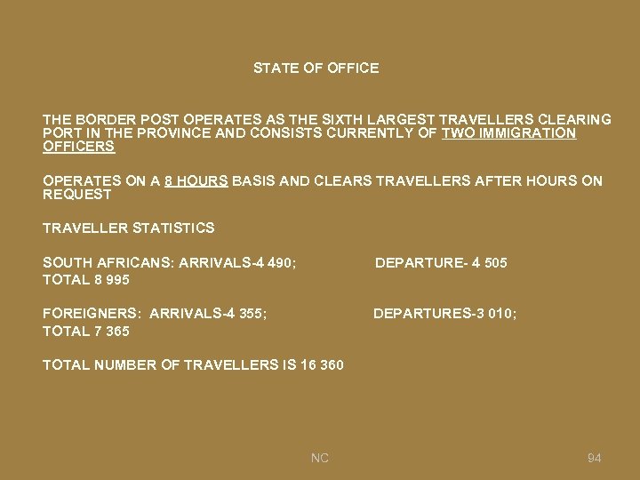 STATE OF OFFICE THE BORDER POST OPERATES AS THE SIXTH LARGEST TRAVELLERS CLEARING PORT