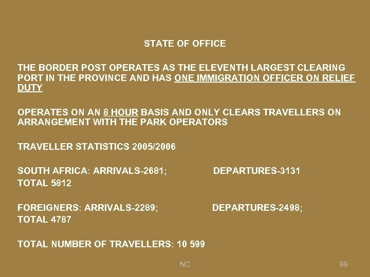 STATE OF OFFICE THE BORDER POST OPERATES AS THE ELEVENTH LARGEST CLEARING PORT IN