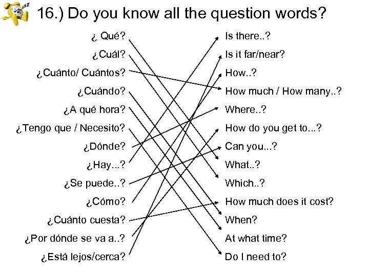 16. ) Do you know all the question words? ¿ Qué? Is there. .