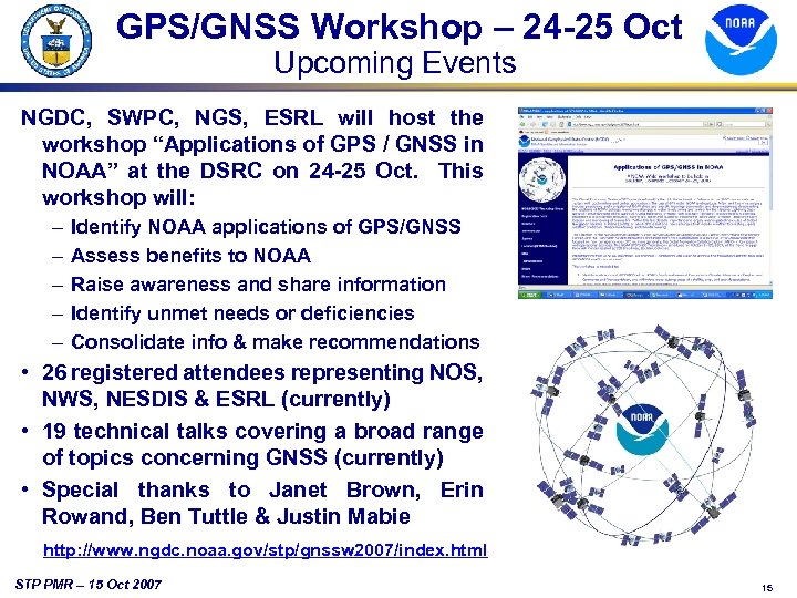 GPS/GNSS Workshop – 24 -25 Oct Upcoming Events NGDC, SWPC, NGS, ESRL will host