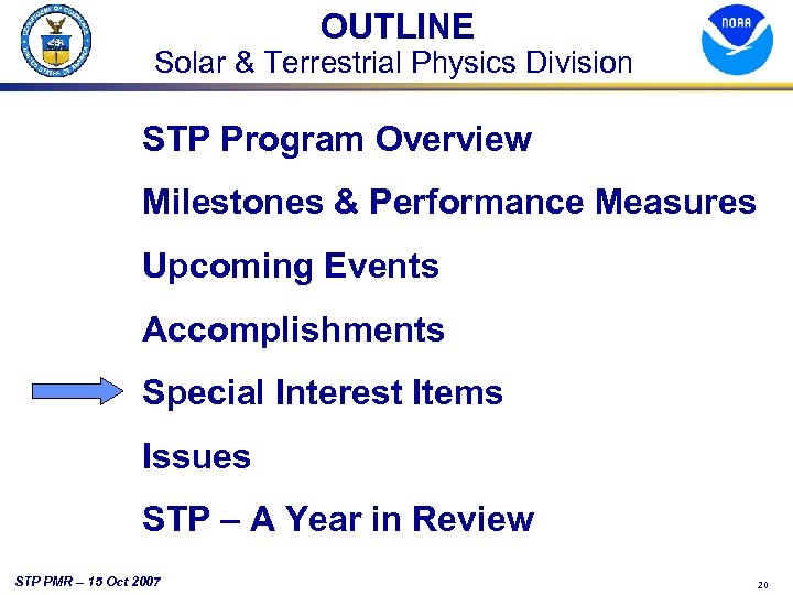 OUTLINE Solar & Terrestrial Physics Division STP Program Overview Milestones & Performance Measures Upcoming