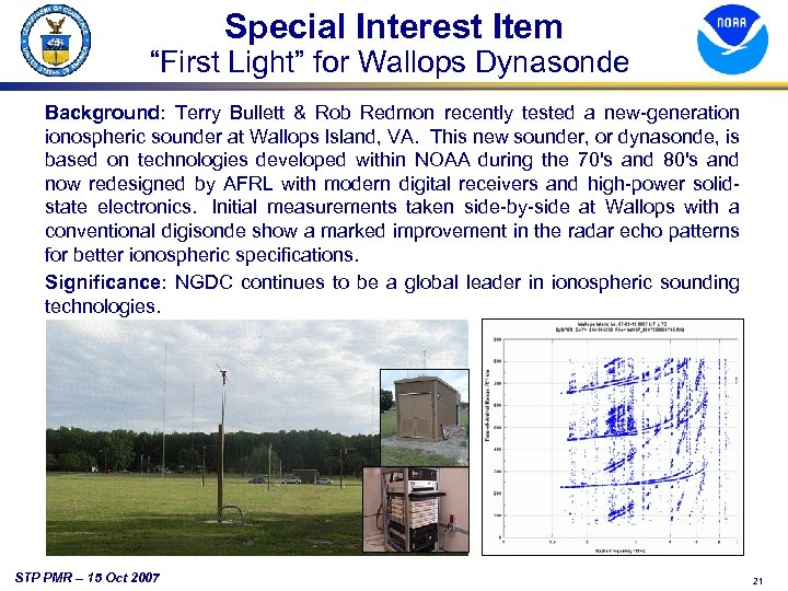 Special Interest Item “First Light” for Wallops Dynasonde Background: Terry Bullett & Rob Redmon
