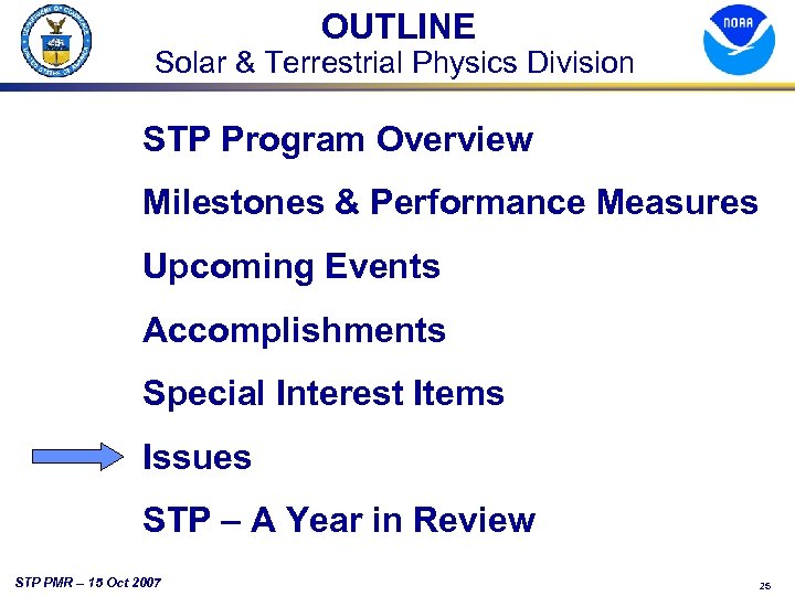 OUTLINE Solar & Terrestrial Physics Division STP Program Overview Milestones & Performance Measures Upcoming
