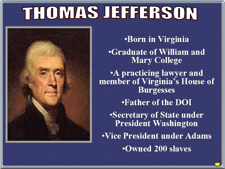  • Born in Virginia • Graduate of William and Mary College • A