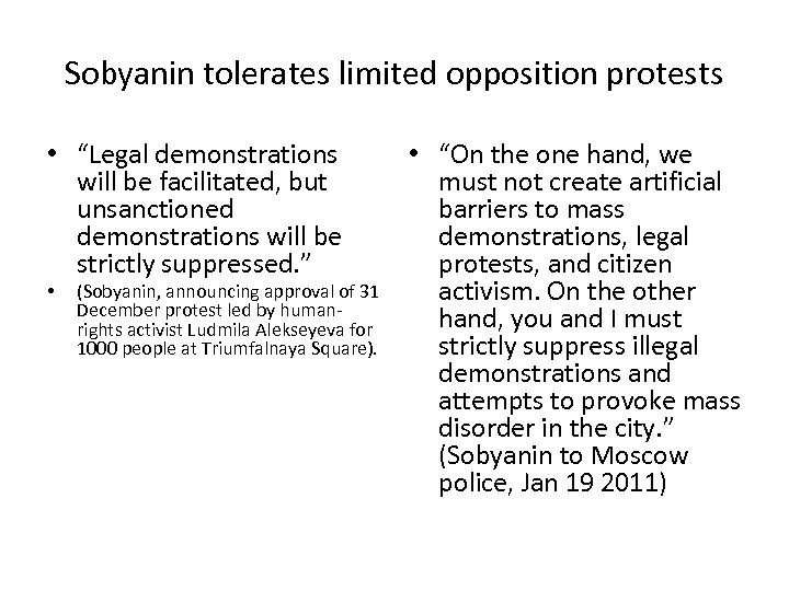 Sobyanin tolerates limited opposition protests • “Legal demonstrations will be facilitated, but unsanctioned demonstrations