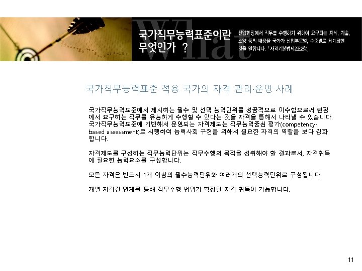 국가직무능력표준 적용 국가의 자격 관리·운영 사례 국가직무능력표준에서 제시하는 필수 및 선택 능력단위를 성공적으로 이수함으로써