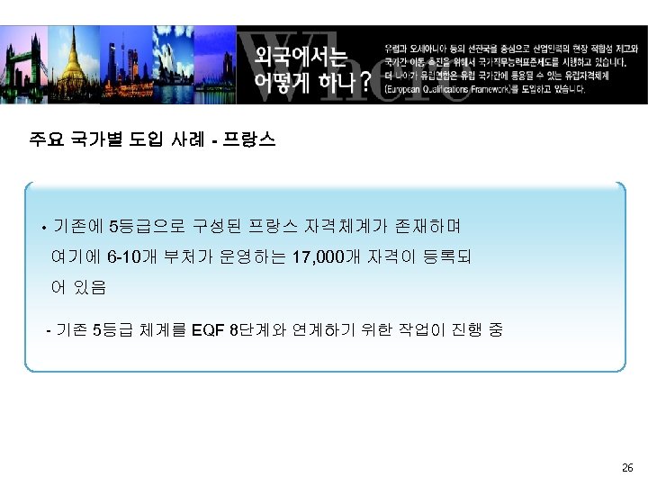 주요 국가별 도입 사례 - 프랑스 • 기존에 5등급으로 구성된 프랑스 자격체계가 존재하며 여기에
