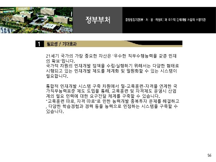 21세기 국가의 가장 중요한 자산은 ‘우수한 직무수행능력을 갖춘 인재 의 확보’입니다. 국가적 차원의 인재개발