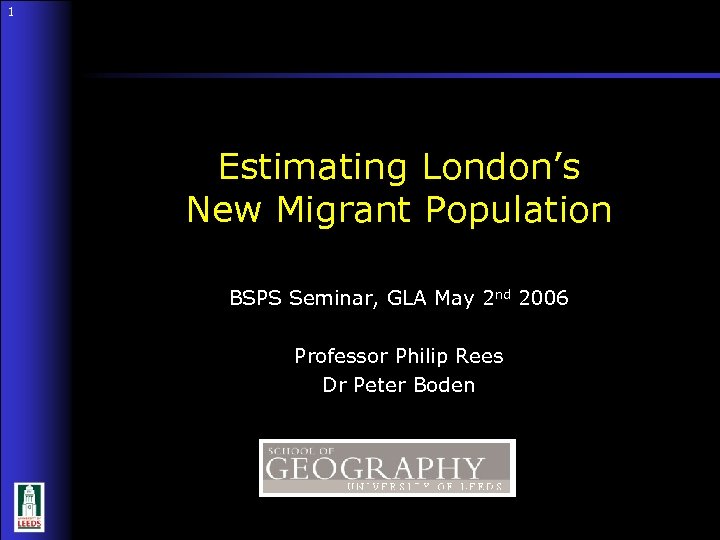 1 1 Estimating London’s New Migrant Population BSPS Seminar, GLA May 2 nd 2006