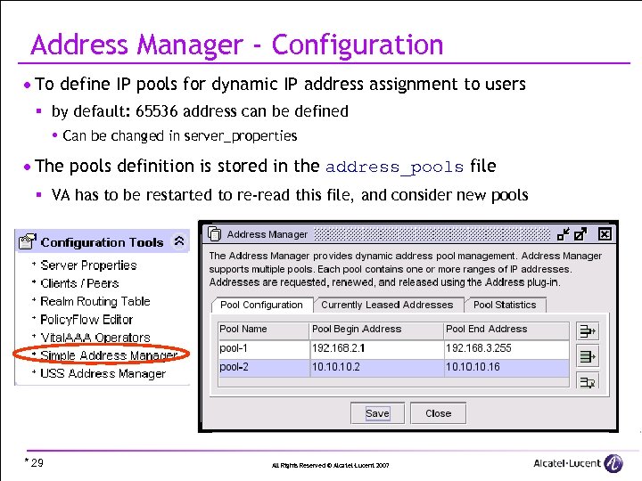 Address Manager - Configuration · To define IP pools for dynamic IP address assignment