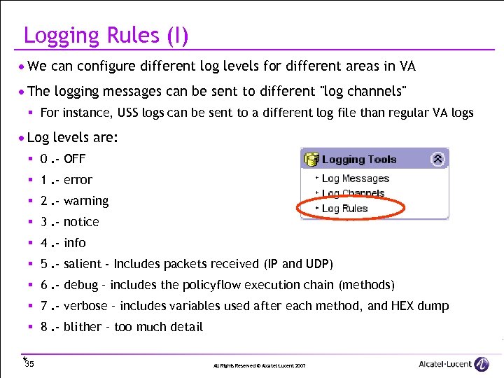 Logging Rules (I) · We can configure different log levels for different areas in