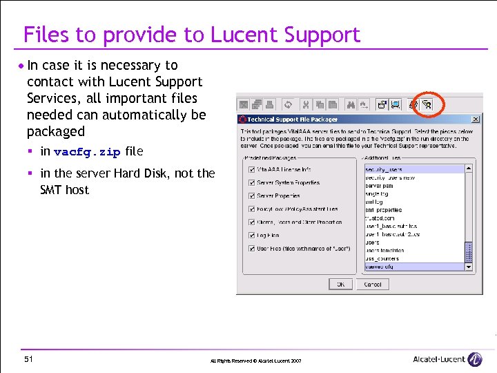 Files to provide to Lucent Support · In case it is necessary to contact