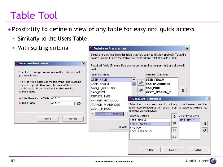 Table Tool · Possibility to define a view of any table for easy and