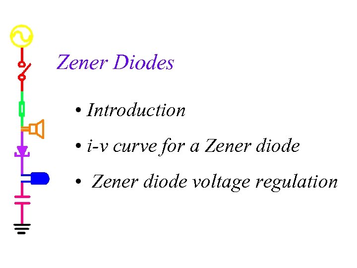 Zener Diodes • Introduction • i-v curve for a Zener diode • Zener diode