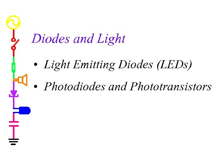 Diodes and Light • Light Emitting Diodes (LEDs) • Photodiodes and Phototransistors 