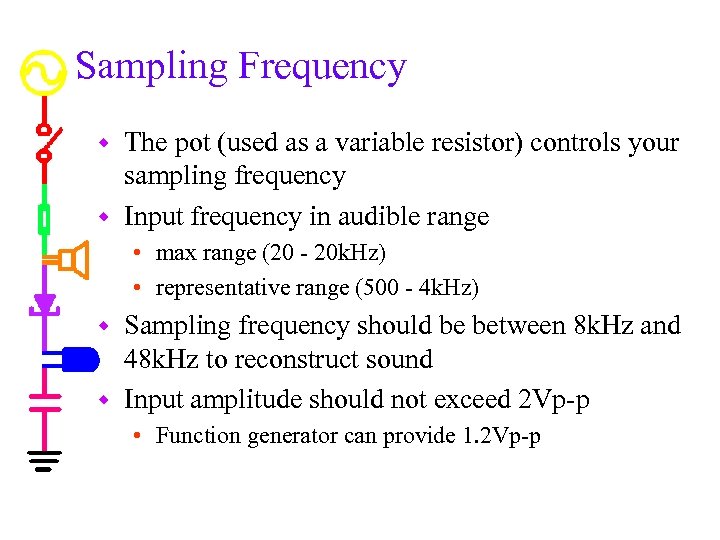 Sampling Frequency The pot (used as a variable resistor) controls your sampling frequency w