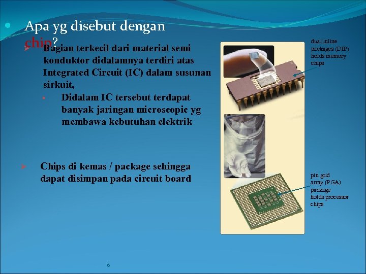  Apa yg disebut dengan chip? terkecil dari material semi Ø Bagian konduktor didalamnya