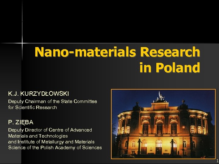 Nano-materials Research in Poland K. J. KURZYDŁOWSKI Deputy Chairman of the State Committee for
