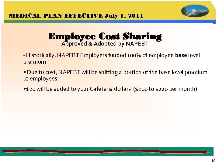 MEDICAL PLAN EFFECTIVE July 1, 2011 Employee Cost Sharing Approved & Adopted by NAPEBT