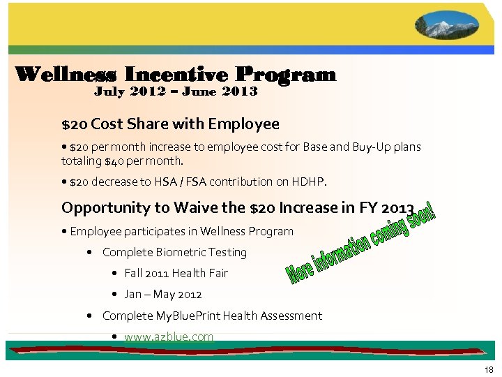 Wellness Incentive Program July 2012 – June 2013 $20 Cost Share with Employee •