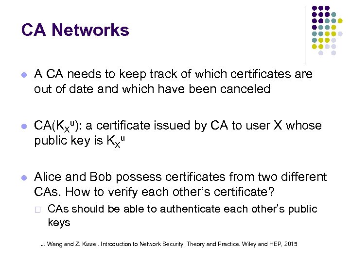 CA Networks l A CA needs to keep track of which certificates are out