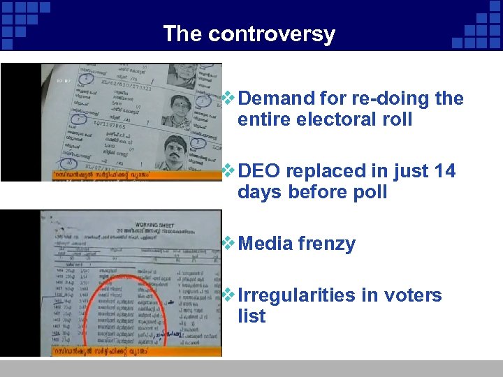 The controversy v Demand for re-doing the entire electoral roll v DEO replaced in