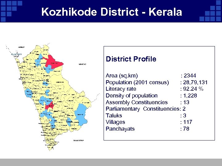 Kozhikode District - Kerala District Profile Area (sq. km) : 2344 Population (2001 census)