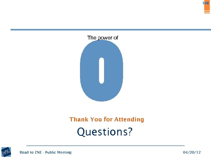 108 0 The power of Thank You for Attending Questions? Road to ZNE -