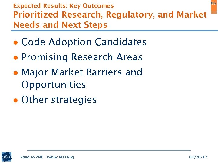 65 Expected Results: Key Outcomes Prioritized Research, Regulatory, and Market Needs and Next Steps
