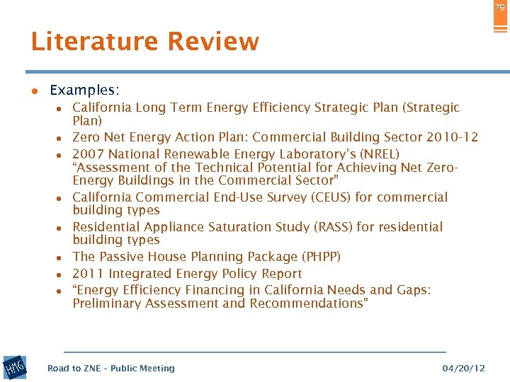 79 Literature Review ● Examples: ● California Long Term Energy Efficiency Strategic Plan (Strategic