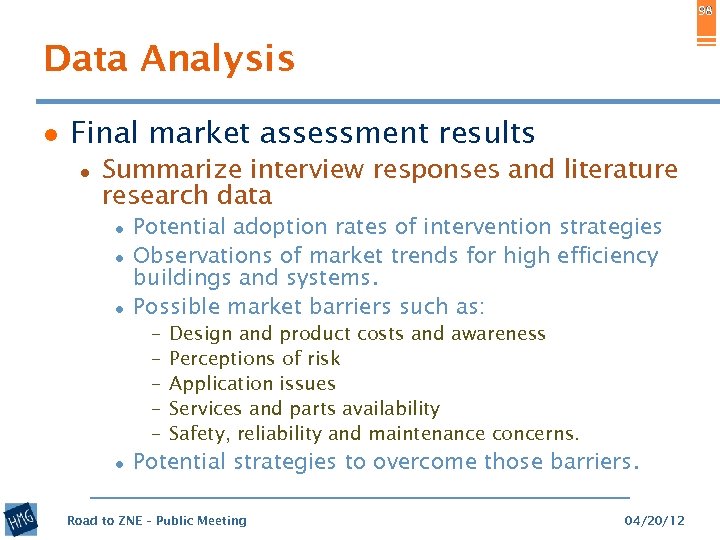 98 Data Analysis ● Final market assessment results ● Summarize interview responses and literature