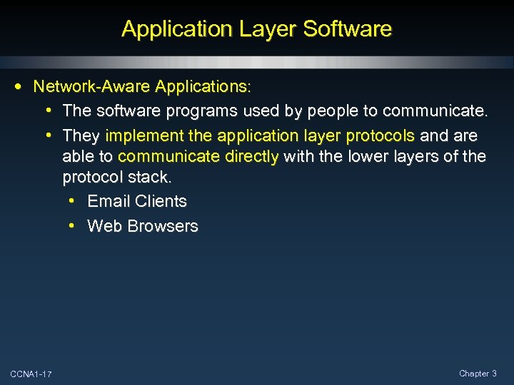 Application Layer Software • Network-Aware Applications: • The software programs used by people to