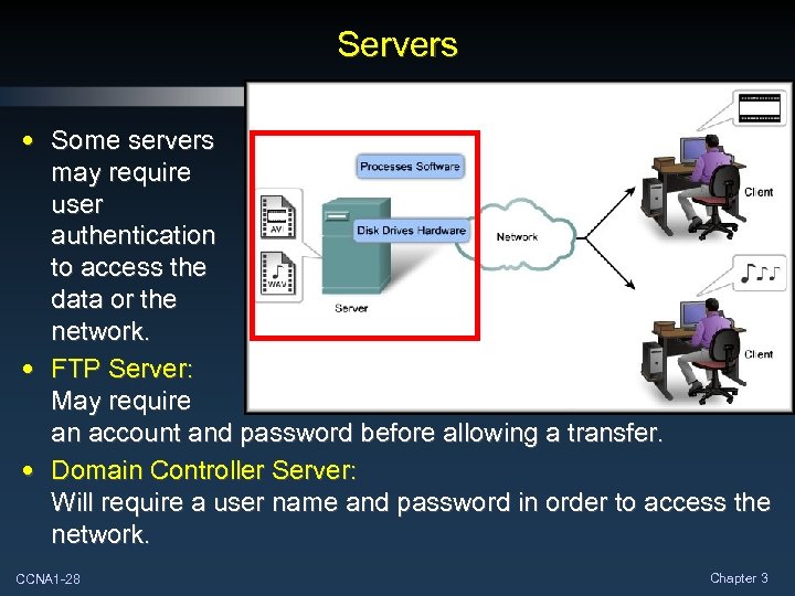 Servers • Some servers may require user authentication to access the data or the